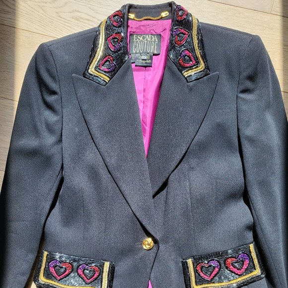 ESCADA vintage Blazer with beaded hearts  SZ 36 - Picture 3 of 5